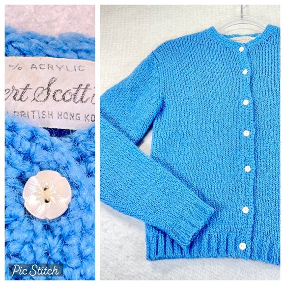 Vintage ROBERT SCOTT Womens 34 Blue Floral Button Long Sleeve Cardigan Sweater - Picture 1 of 11